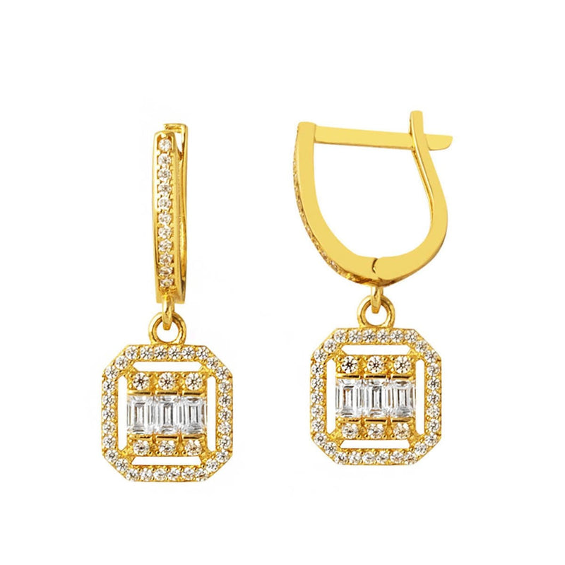 14K Yellow Gold Dangle Baguette Cubic Zirconia Earrings (3.88 g)