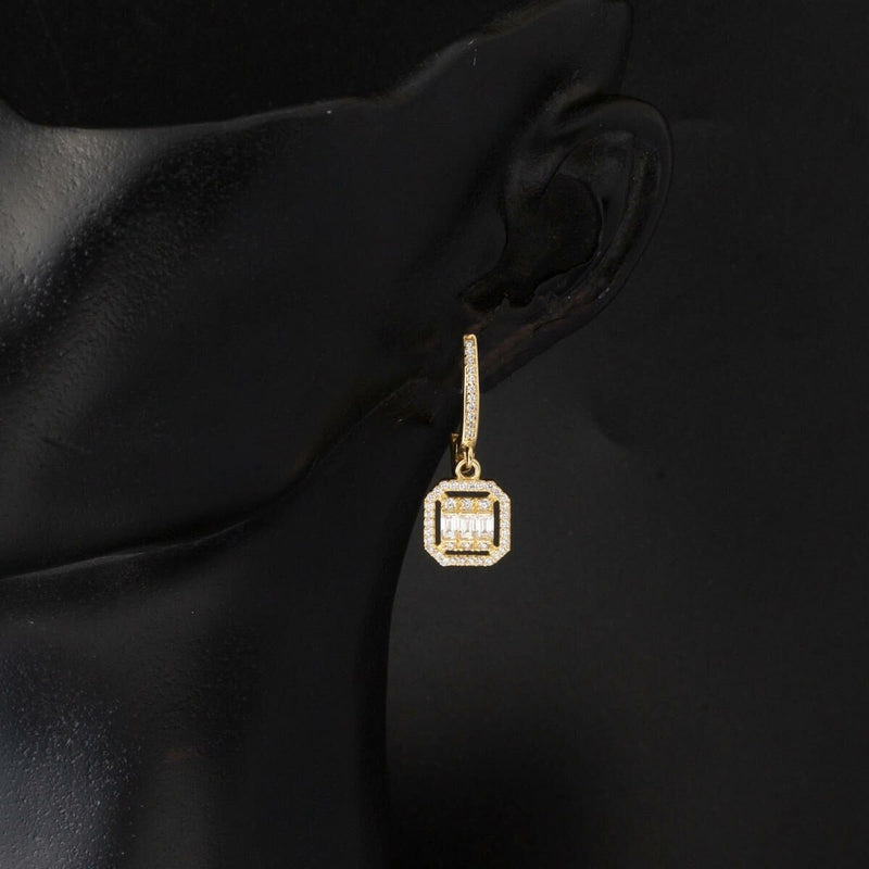 14K Yellow Gold Dangle Baguette Cubic Zirconia Earrings (3.88 g)