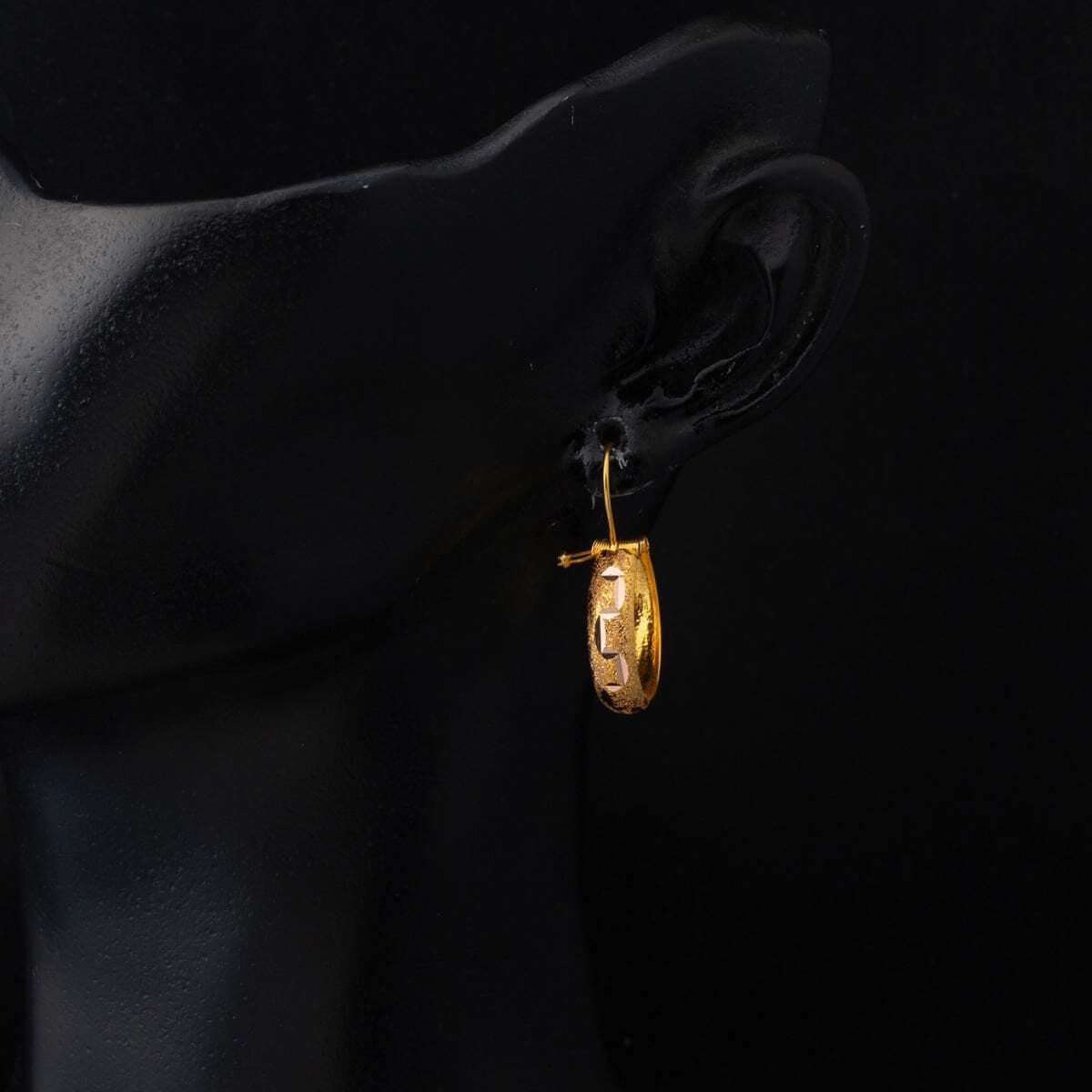 14K Yellow Gold Damascus Hand Engraved Hoop Earrings
