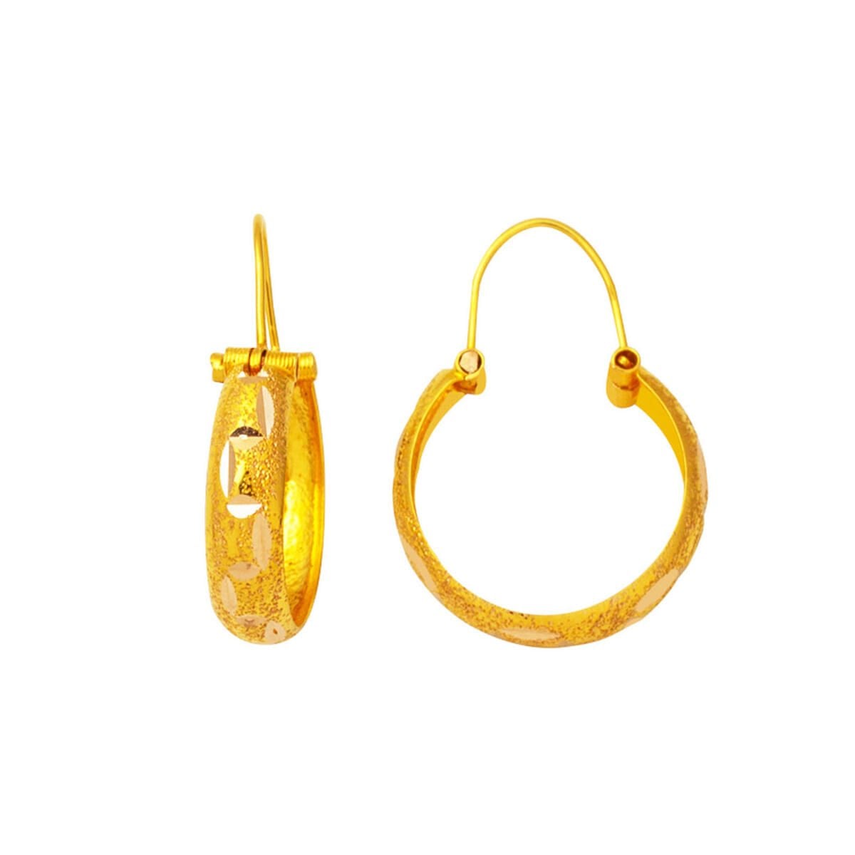 14K Yellow Gold Damascus Hand Engraved Hoop Earrings