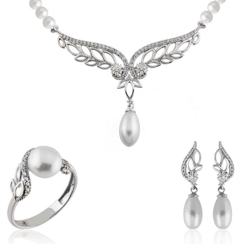 14K White Gold Sanremo Pearl Bridal Set
