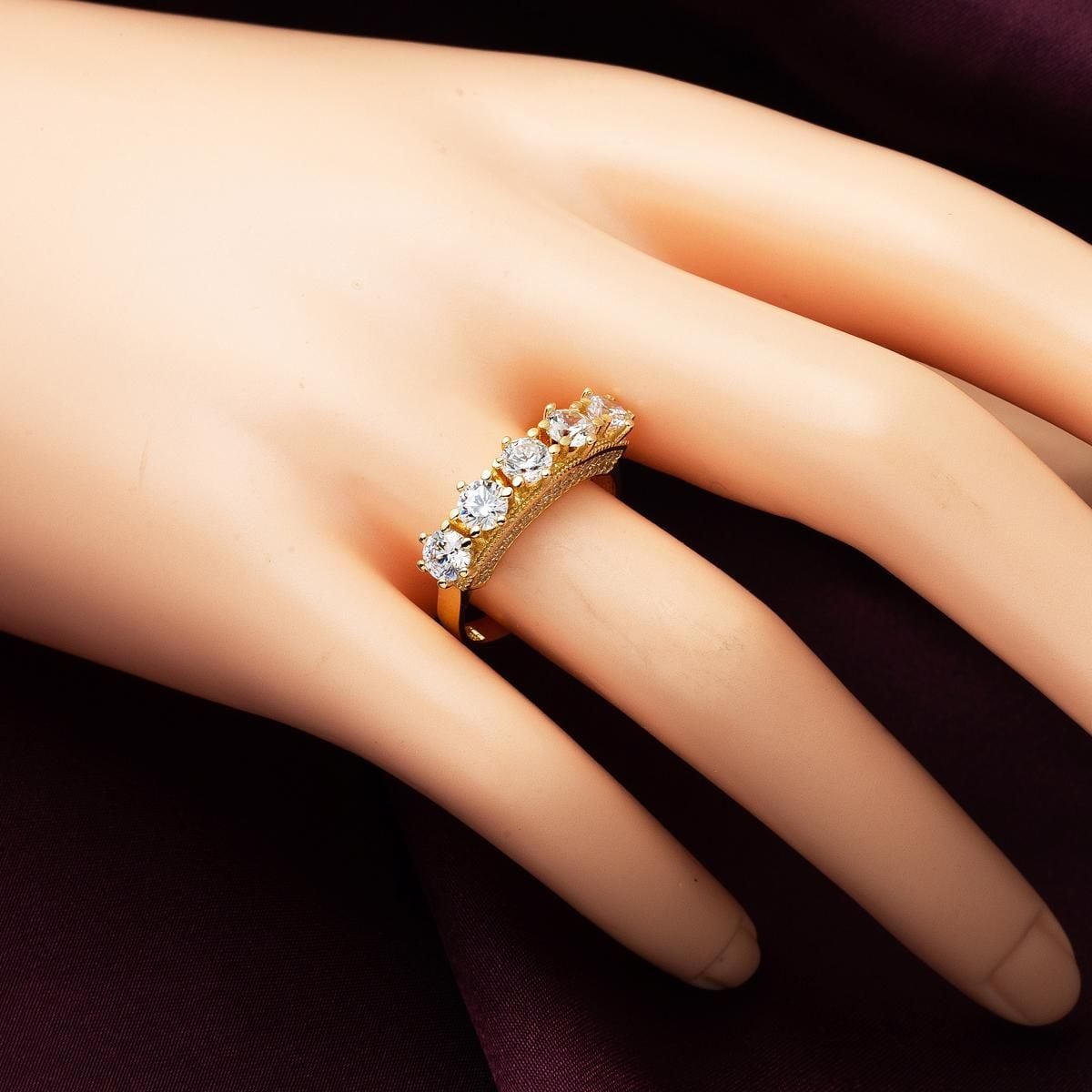 14K Yellow Gold Five Stone Cubic Zirconia Ring (4.28 g)