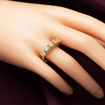 14K Yellow Gold Five Stone Cubic Zirconia Ring (4.28 g)