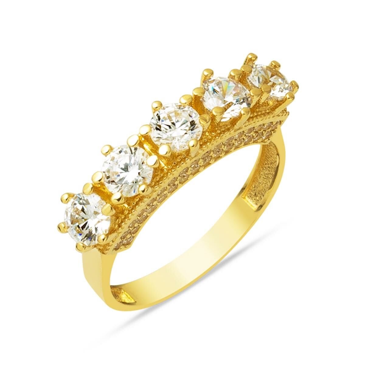 14K Yellow Gold Five Stone Cubic Zirconia Ring (4.28 g)