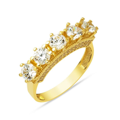 14K Yellow Gold Five Stone Cubic Zirconia Ring (4.28 g)