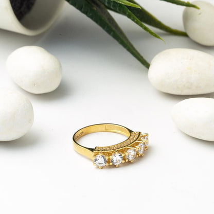 14K Yellow Gold Five Stone Cubic Zirconia Ring (4.28 g)