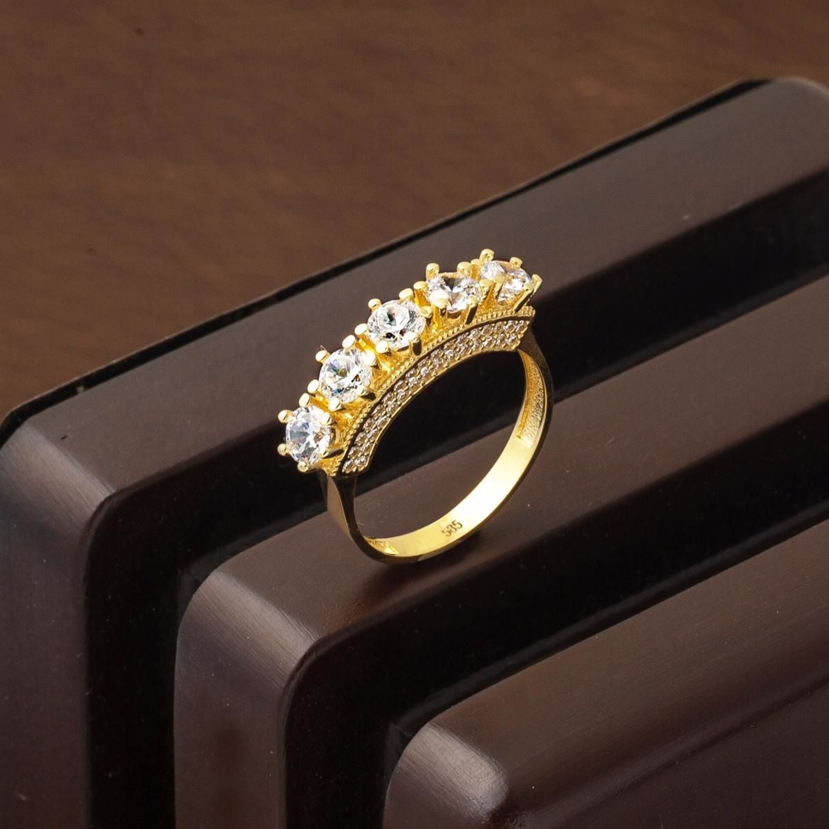14K Yellow Gold Five Stone Cubic Zirconia Ring (4.28 g)