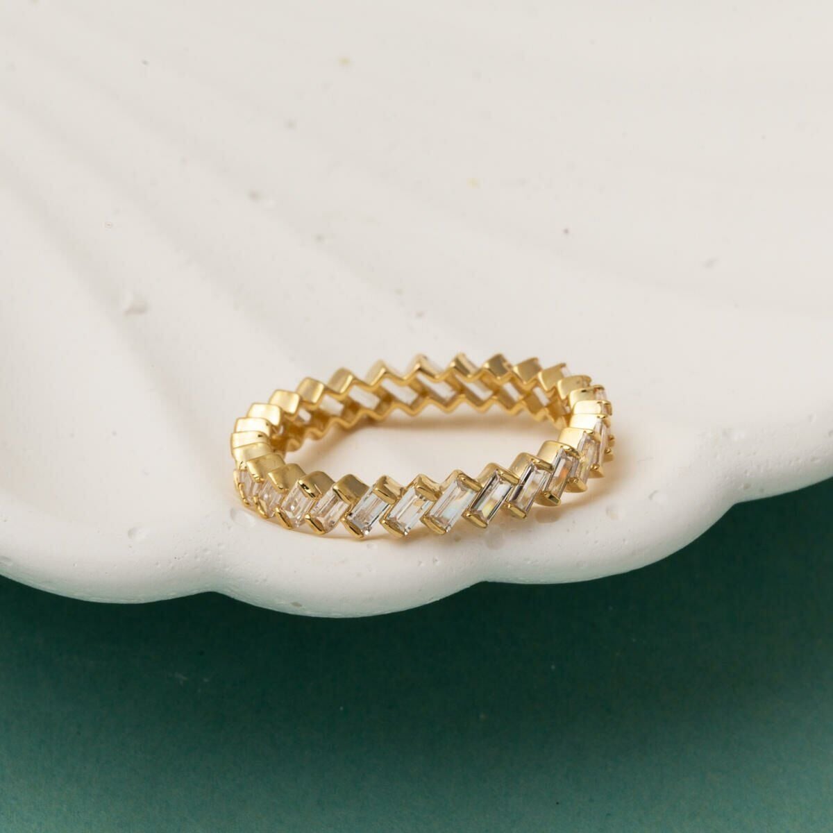 14K Yellow Gold Baguette Full Eternity Cubic Zirconia Ring