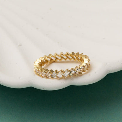 14K Yellow Gold Baguette Full Eternity Cubic Zirconia Ring