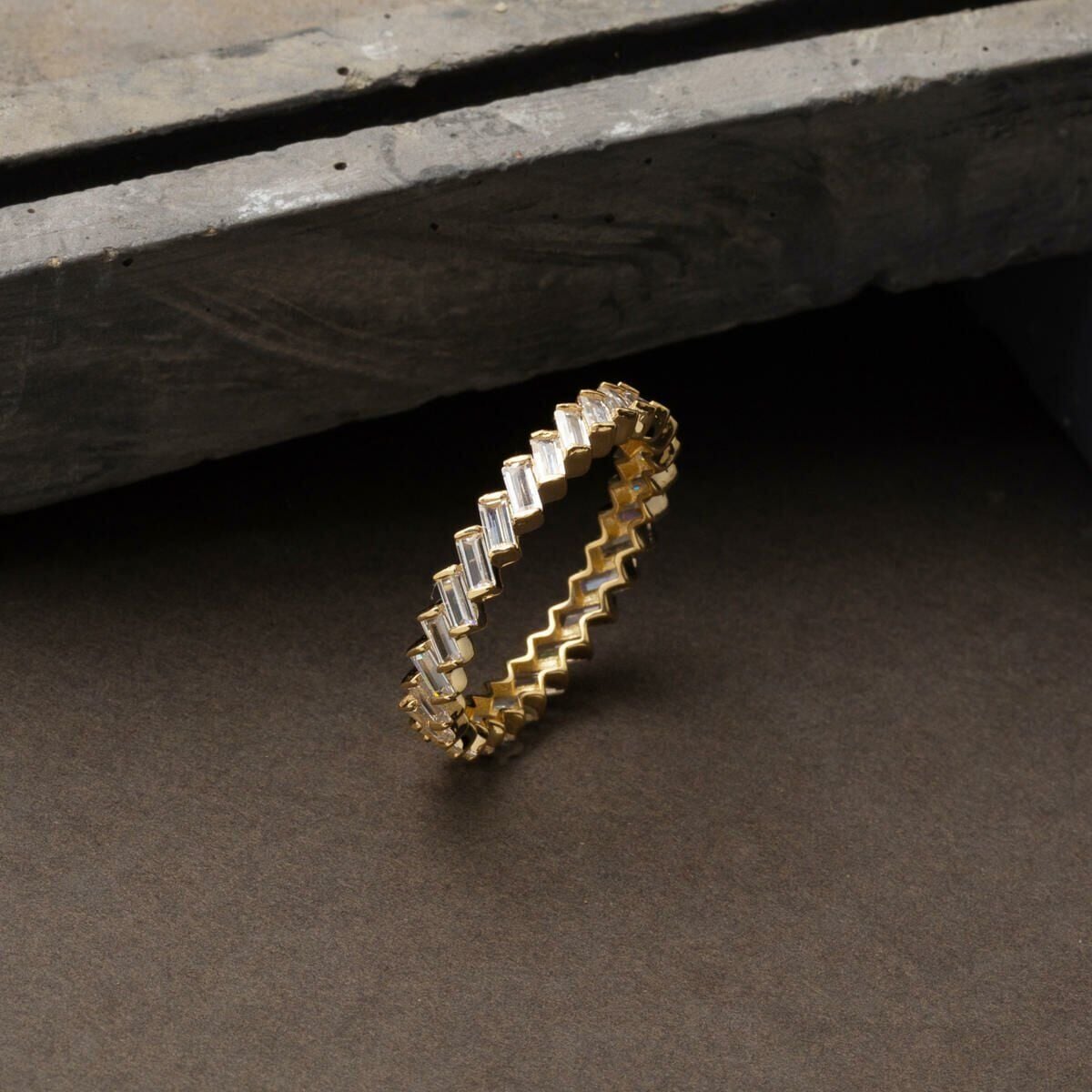 14K Yellow Gold Baguette Full Eternity Cubic Zirconia Ring