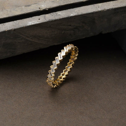 14K Yellow Gold Baguette Full Eternity Cubic Zirconia Ring