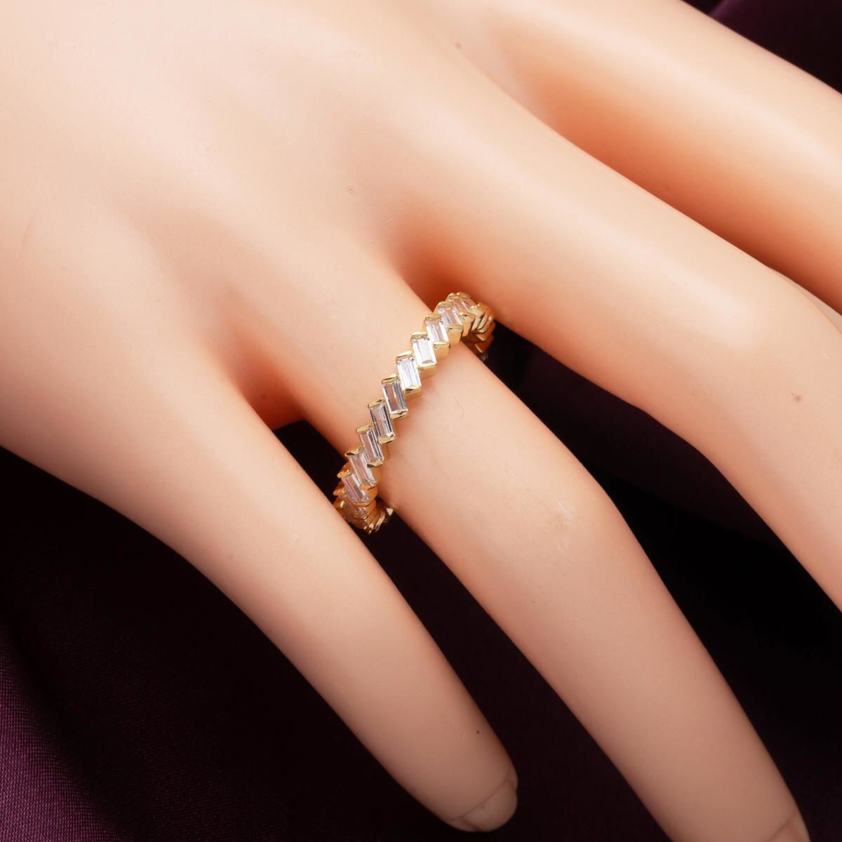 14K Yellow Gold Baguette Full Eternity Cubic Zirconia Ring