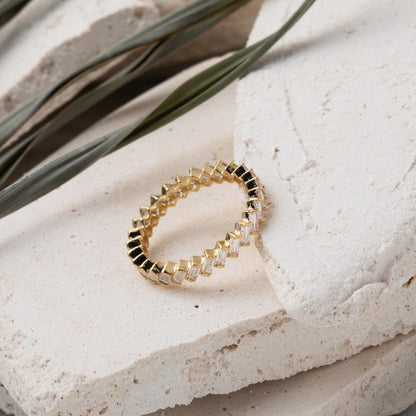 14K Yellow Gold Baguette Full Eternity Cubic Zirconia Ring
