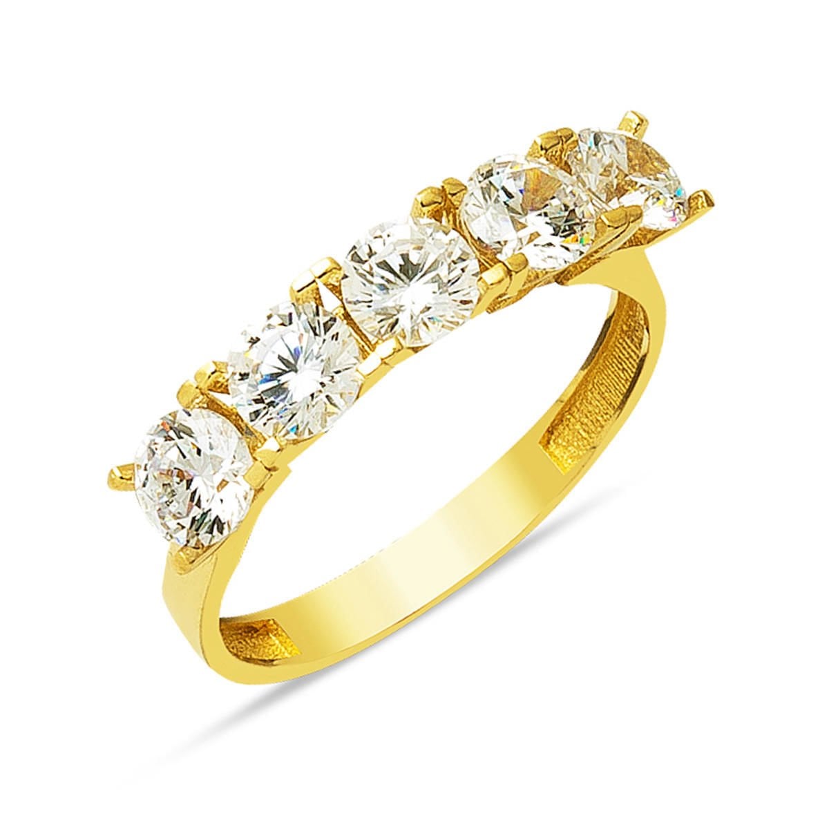 14K Yellow Gold Five Stone Cubic Zirconia Ring (2.68 g)