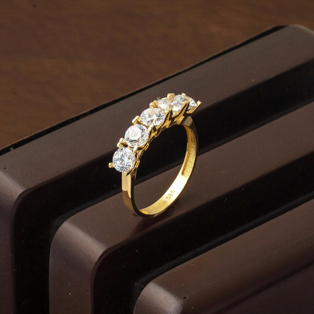 14K Yellow Gold Five Stone Cubic Zirconia Ring (2.68 g)
