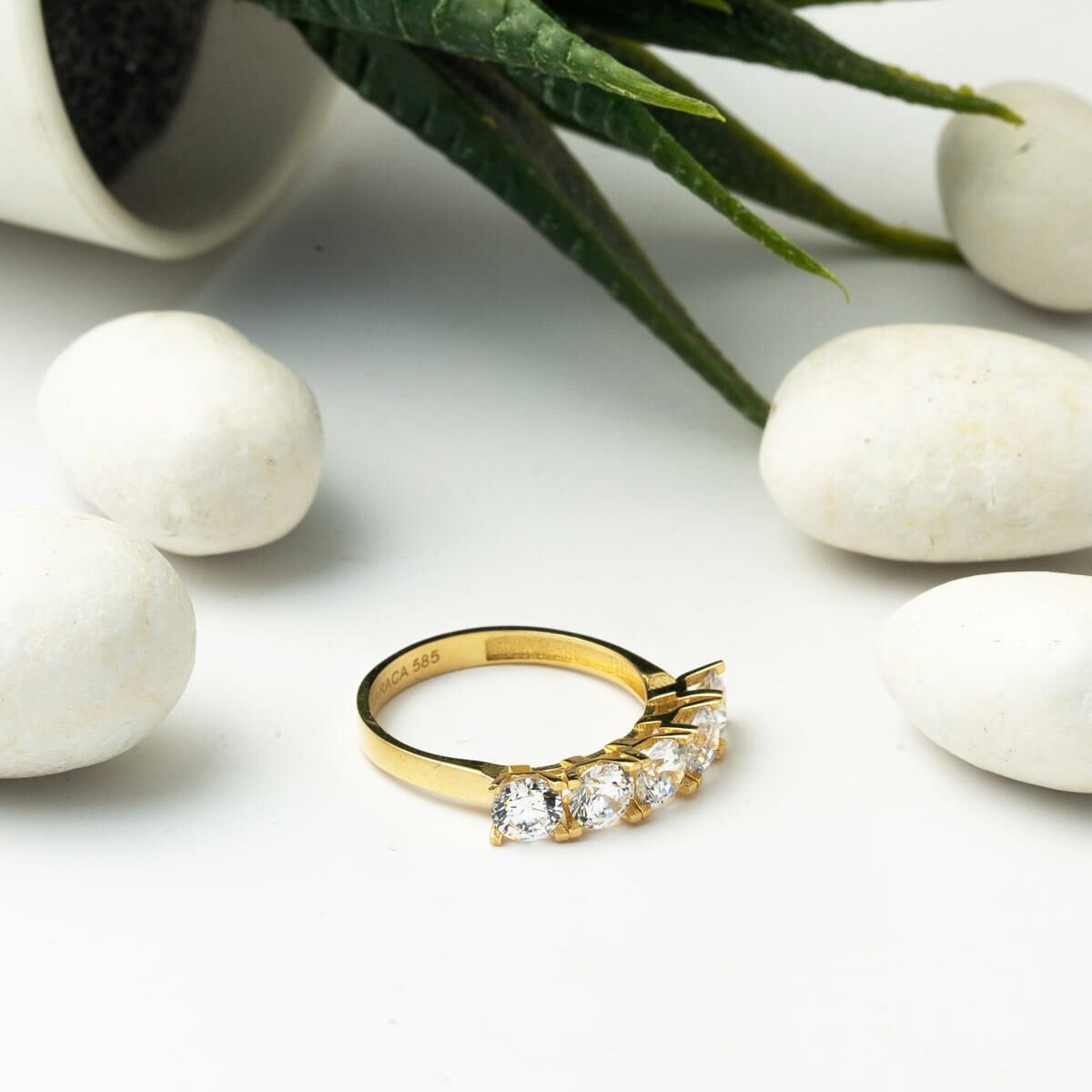14K Yellow Gold Five Stone Cubic Zirconia Ring (2.68 g)