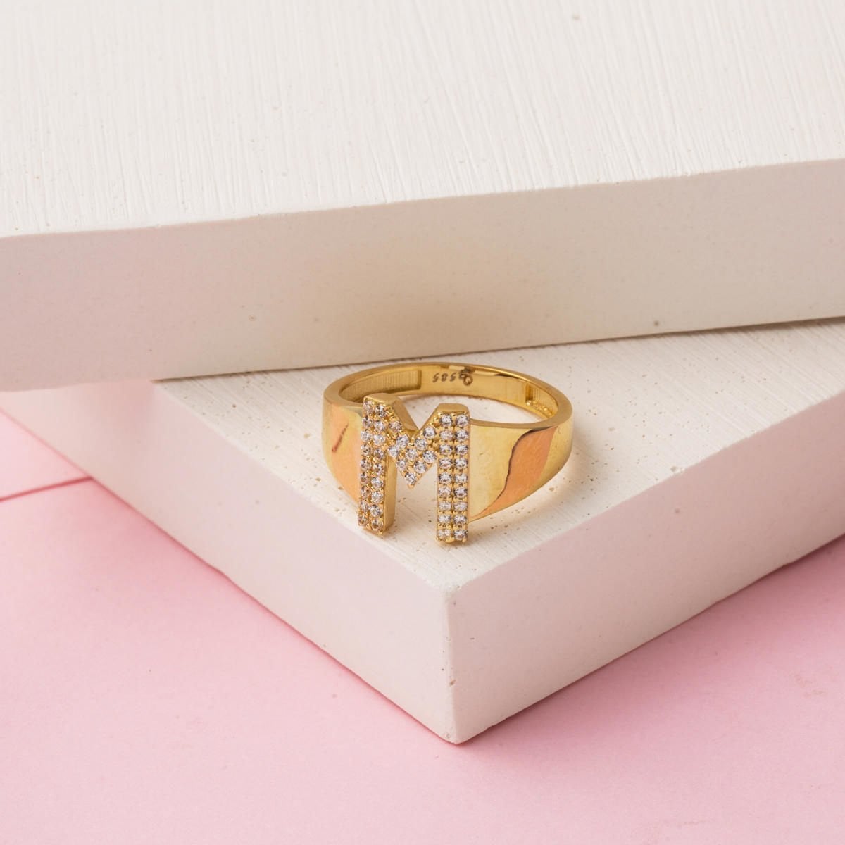 14K Yellow Gold M Initial Cubic Zirconia Ring