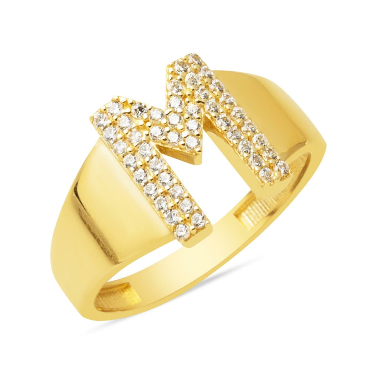14K Yellow Gold M Initial Cubic Zirconia Ring