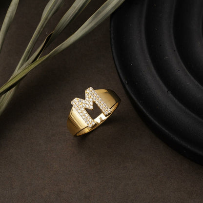 14K Yellow Gold M Initial Cubic Zirconia Ring