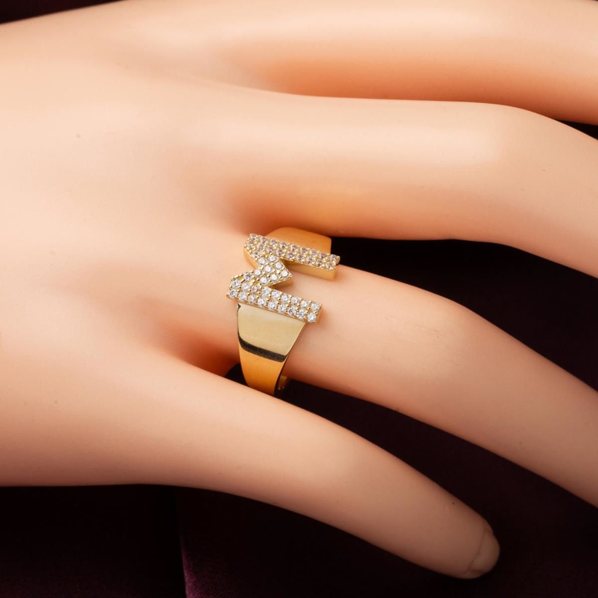 14K Yellow Gold M Initial Cubic Zirconia Ring