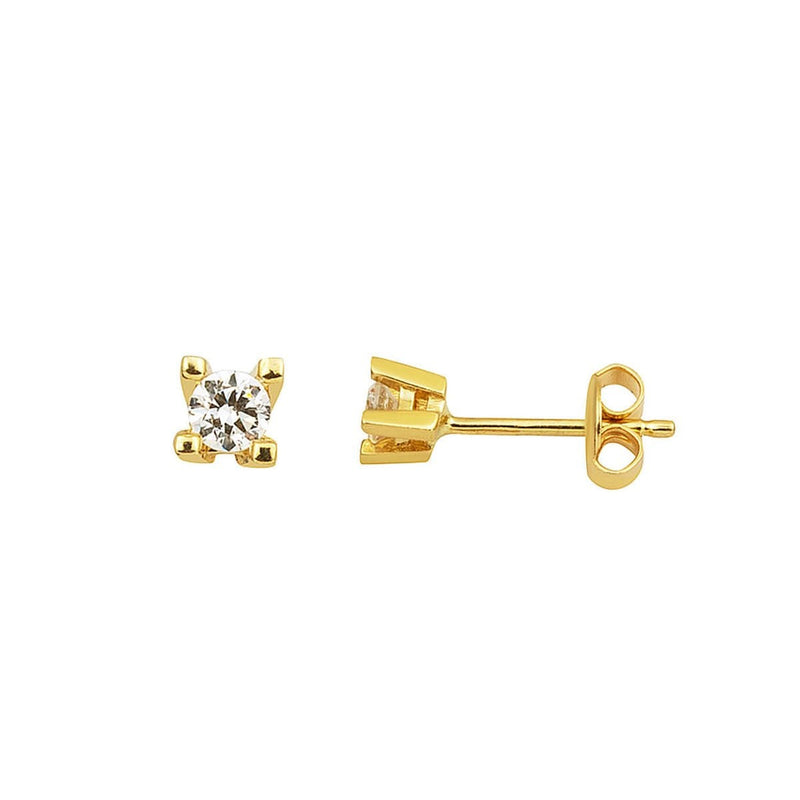 14K Yellow Gold Single Stone Cubic Zirconia Earrings