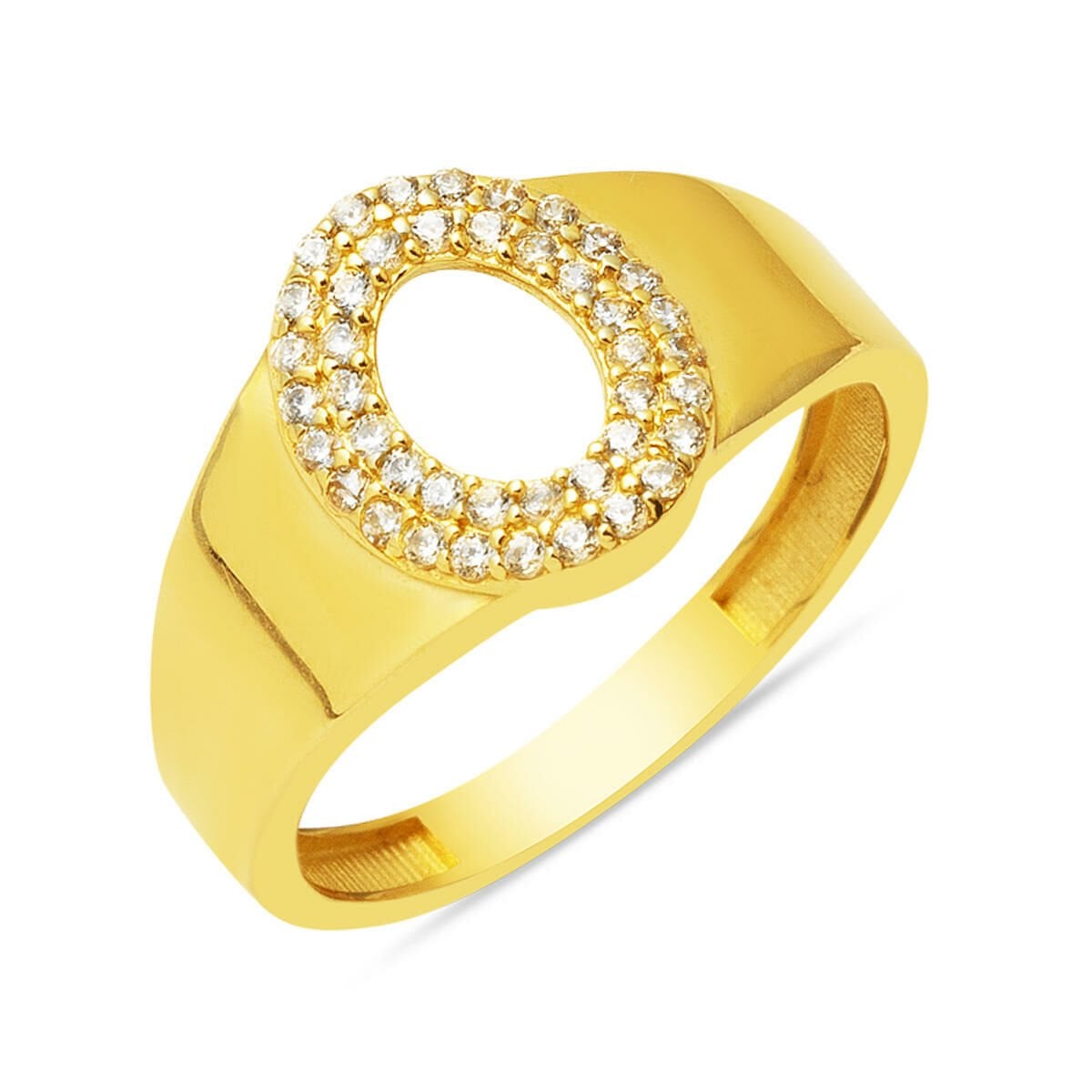 14K Yellow Gold Initial O Cubic Zirconia Women's Ring
