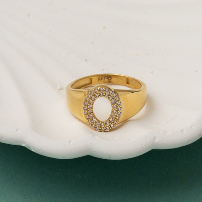 14K Yellow Gold Initial O Cubic Zirconia Women's Ring