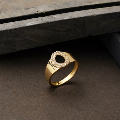 14K Yellow Gold Initial O Cubic Zirconia Women's Ring