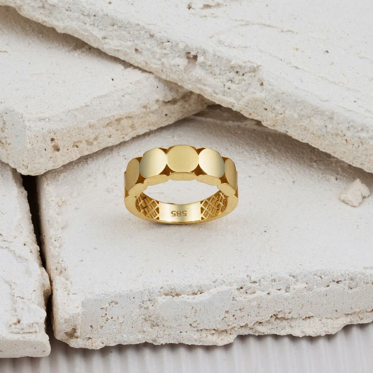 14K Yellow Gold Handcrafted Patterned Ring