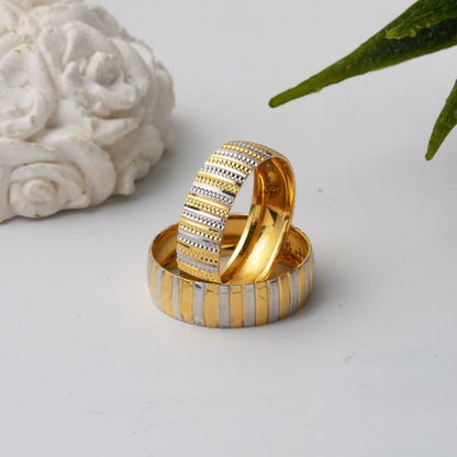 14K Yellow and White Gold Wedding Band Set