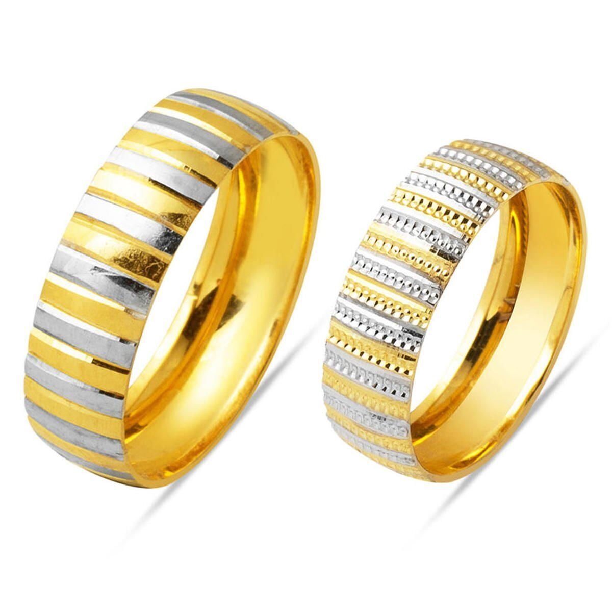14K Yellow and White Gold Wedding Band Set