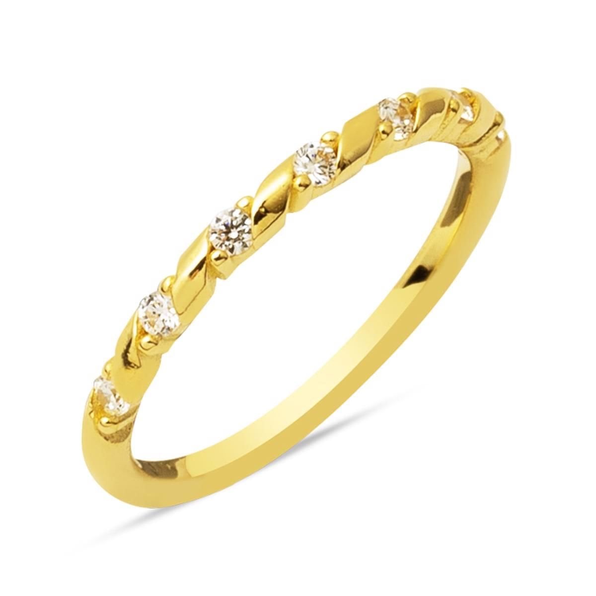 14K Yellow Gold Spiral White Cubic Zirconia Ring