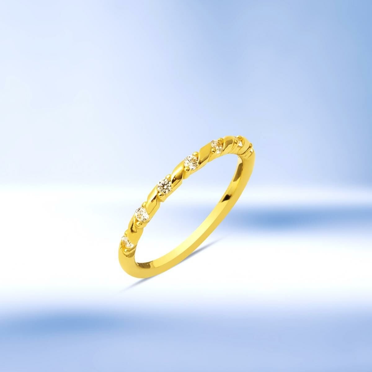 14K Yellow Gold Spiral White Cubic Zirconia Ring