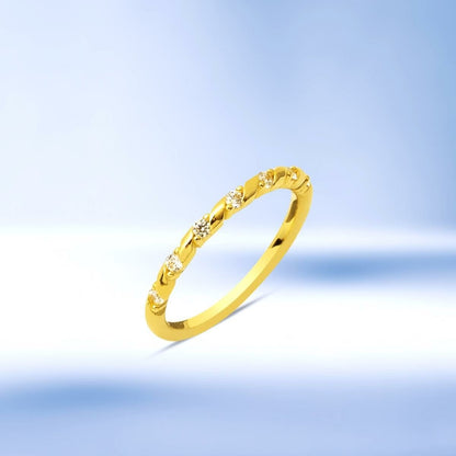 14K Yellow Gold Spiral White Cubic Zirconia Ring