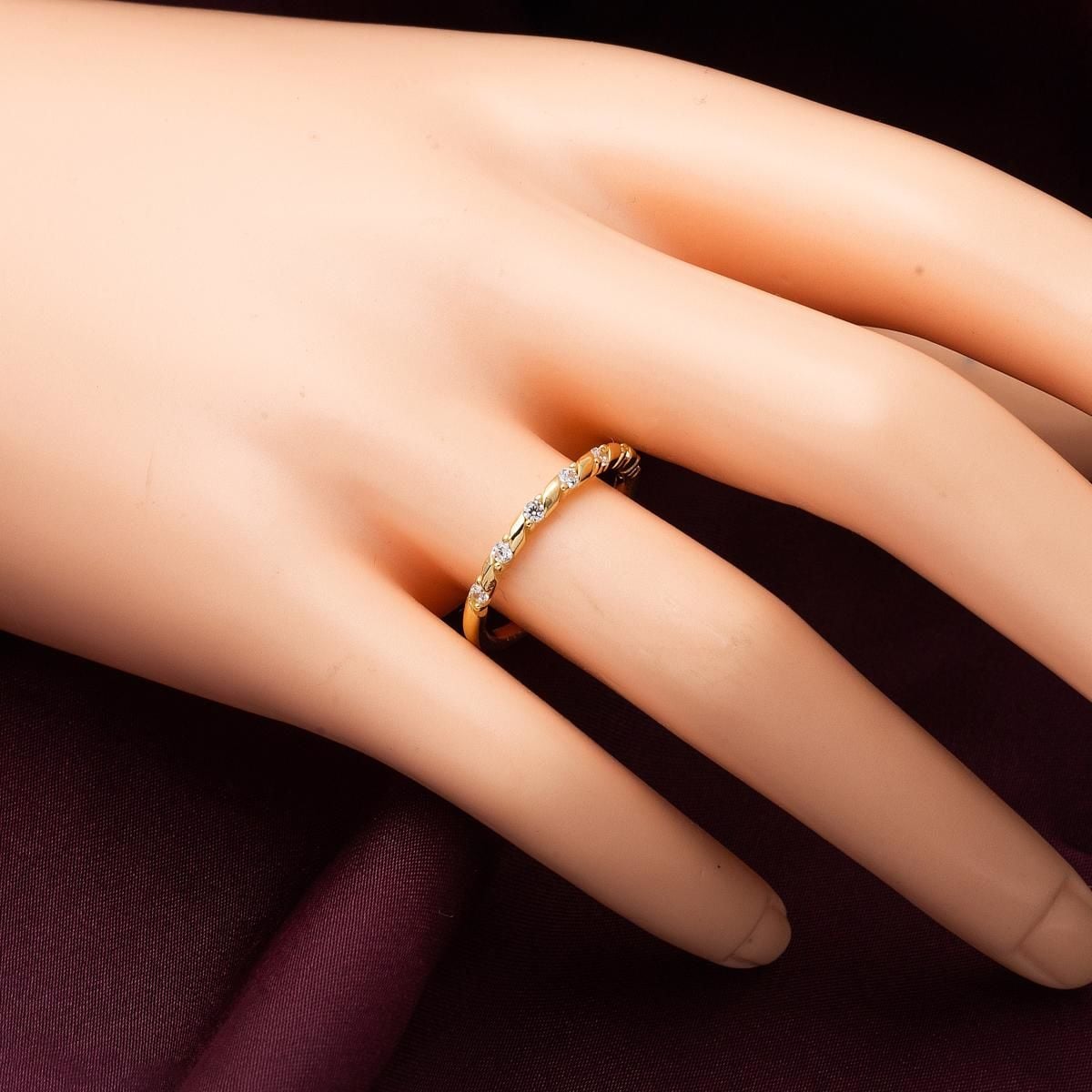 14K Yellow Gold Spiral White Cubic Zirconia Ring