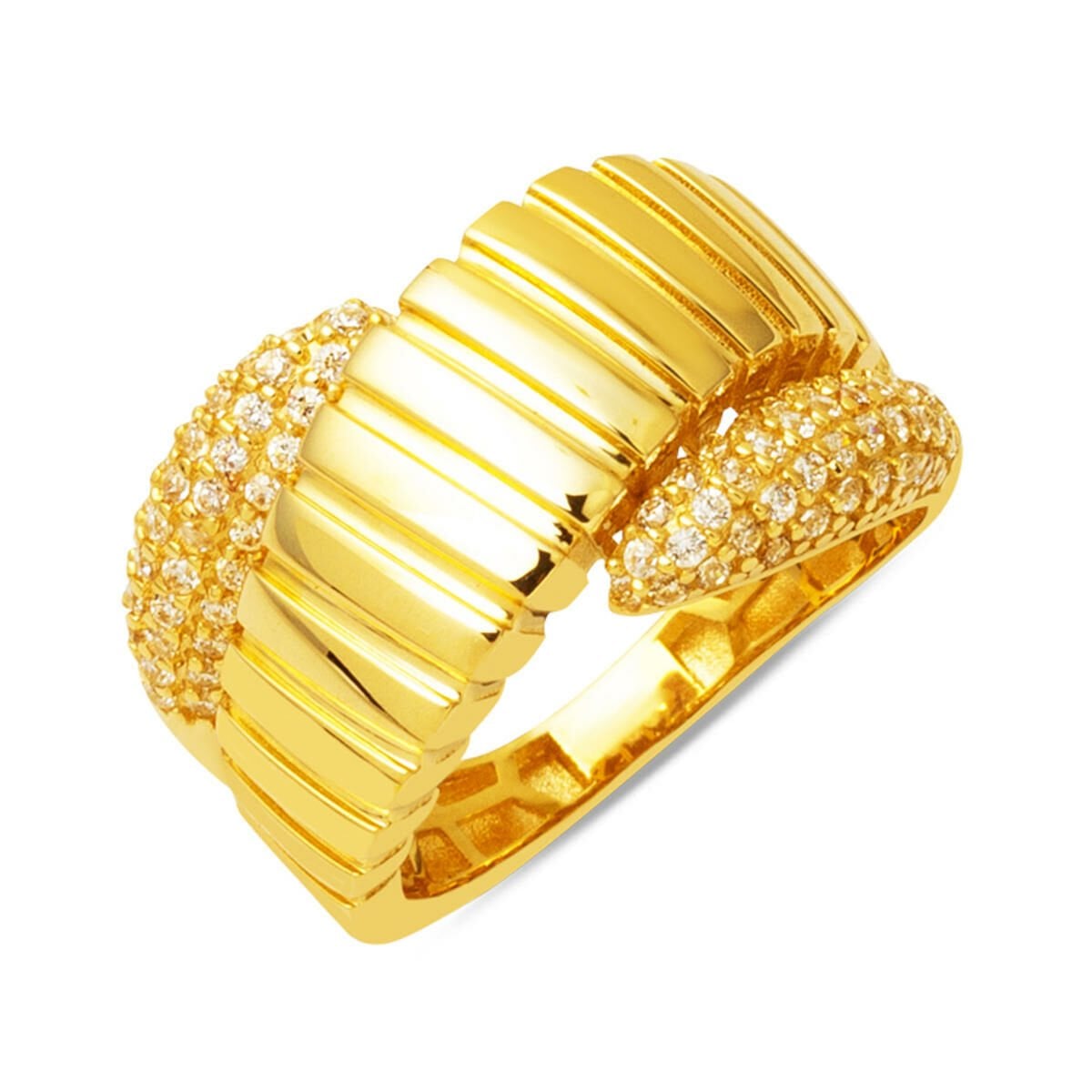 14K Yellow Gold Spiral Patterned Cubic Zirconia Ring