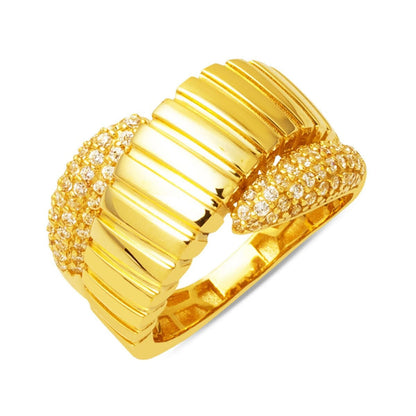 14K Yellow Gold Spiral Patterned Cubic Zirconia Ring