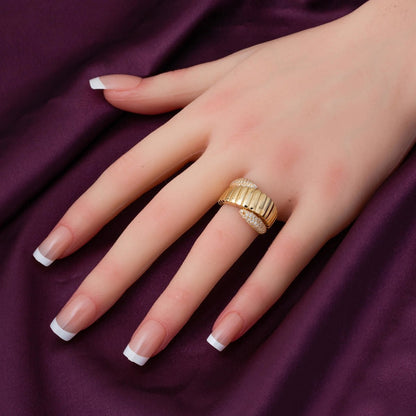 14K Yellow Gold Spiral Patterned Cubic Zirconia Ring