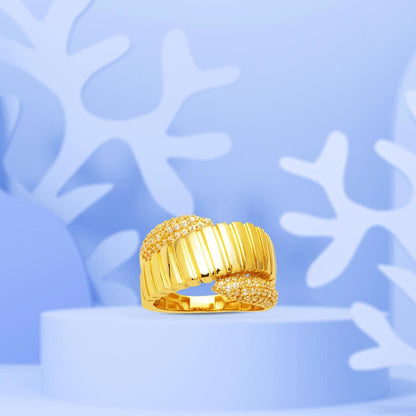 14K Yellow Gold Spiral Patterned Cubic Zirconia Ring