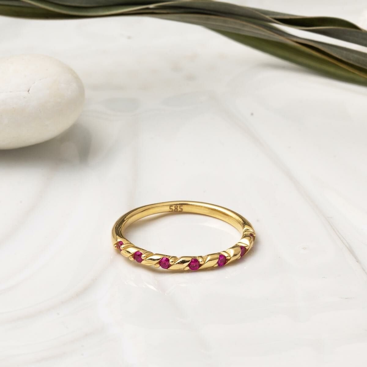 14K Yellow Gold Spiral Rose Cubic Zirconia Ring