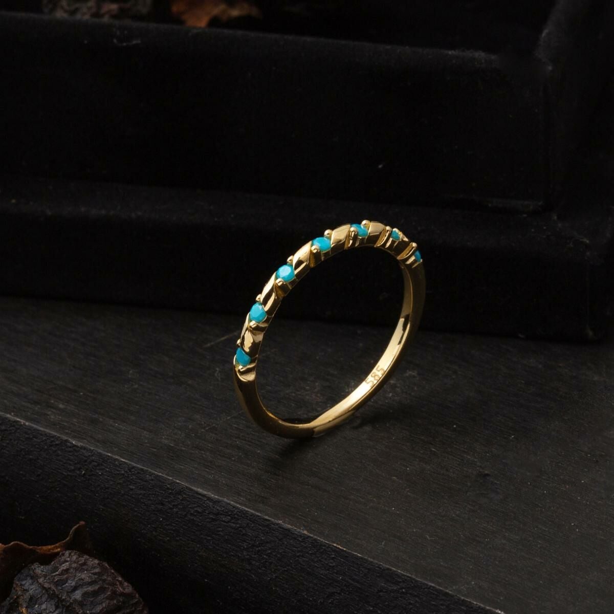 14K Yellow Gold Spiral Turquoise Ring