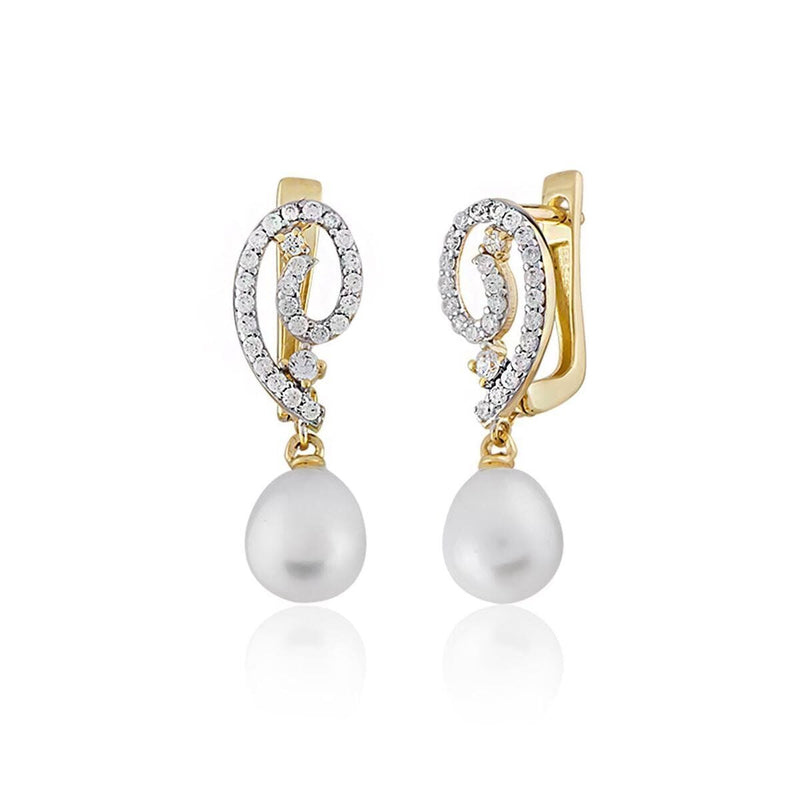 14K Yellow Gold Ivy Pearl Earrings