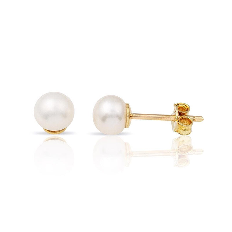 14K Yellow Gold Pearly White Pearl Earrings