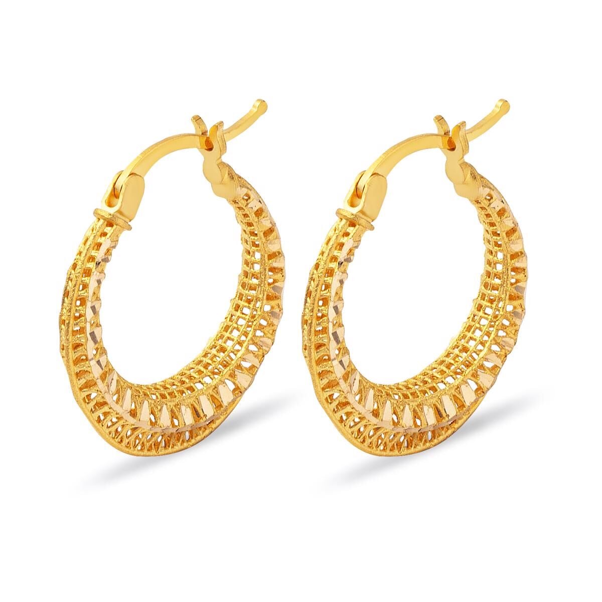 22K Yellow Gold Basket Hoop Earrings