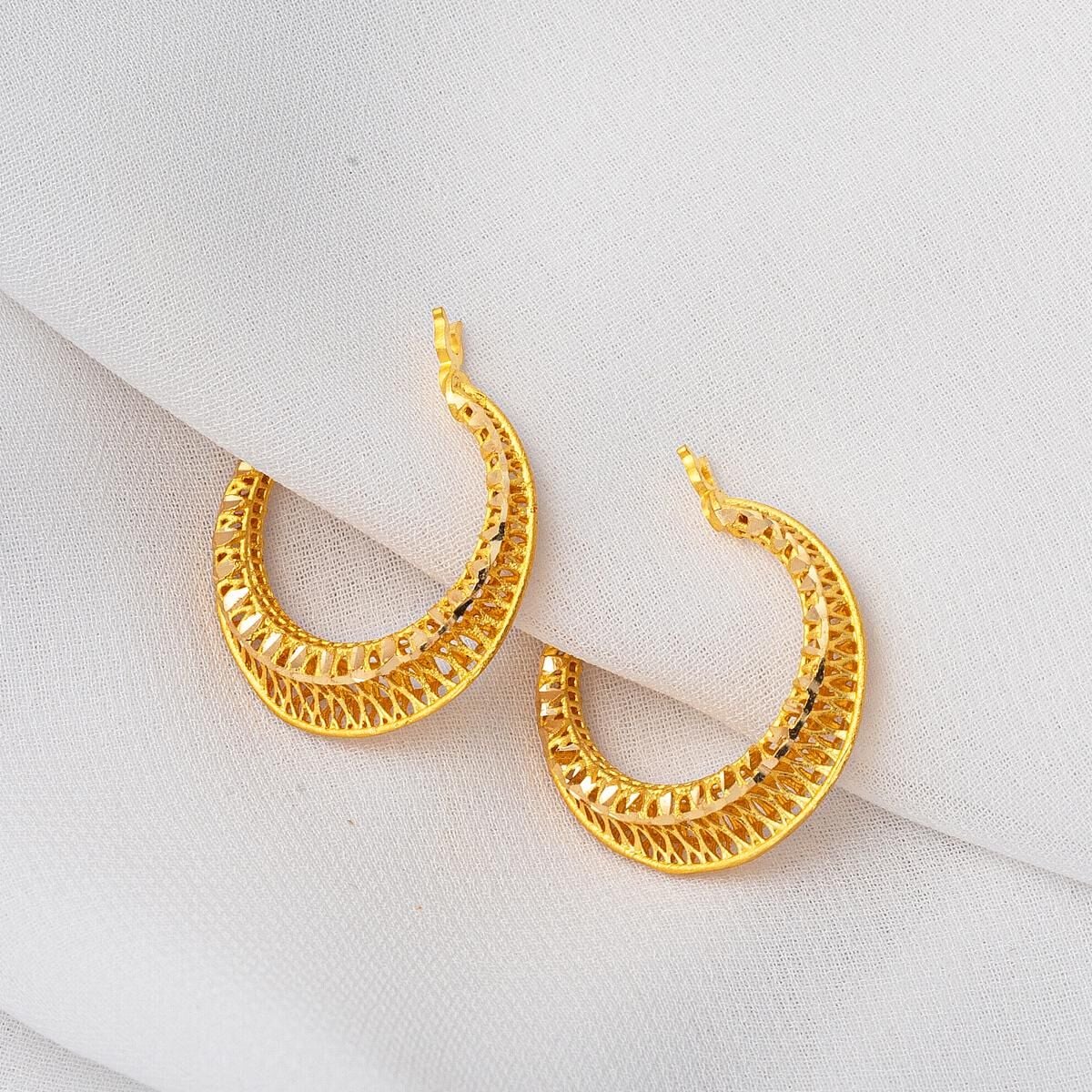 22K Yellow Gold Basket Hoop Earrings