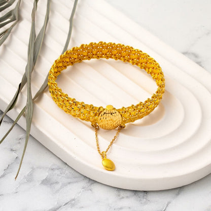 22K Yellow Gold Basket Mesh Hinged Cuff Bangle