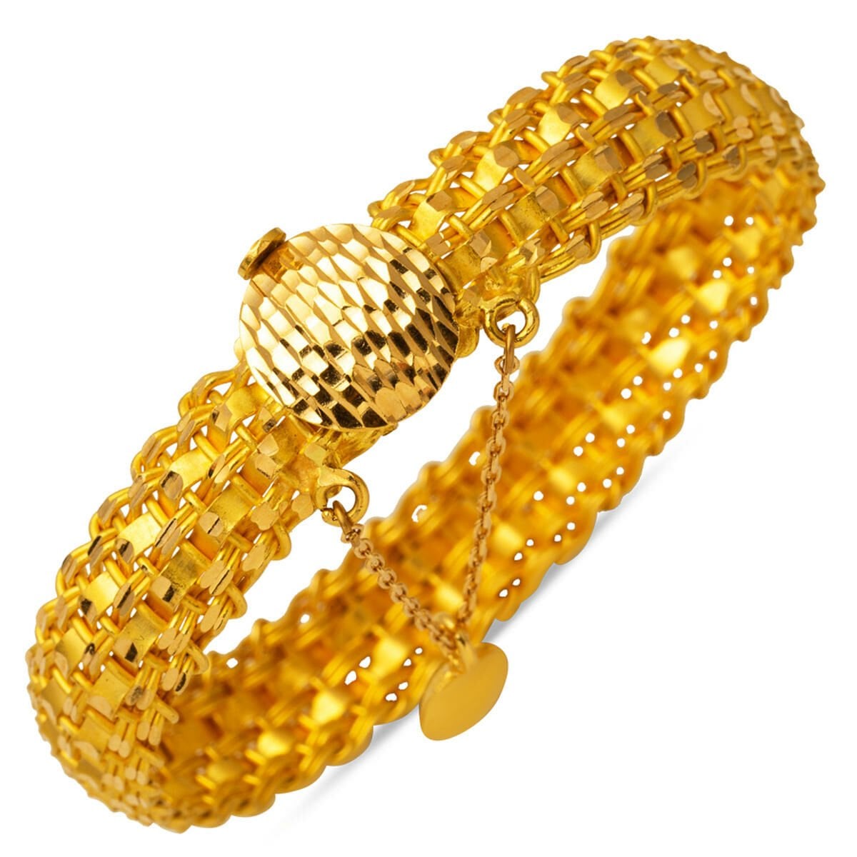 22K Yellow Gold Basket Mesh Hinged Cuff Bangle