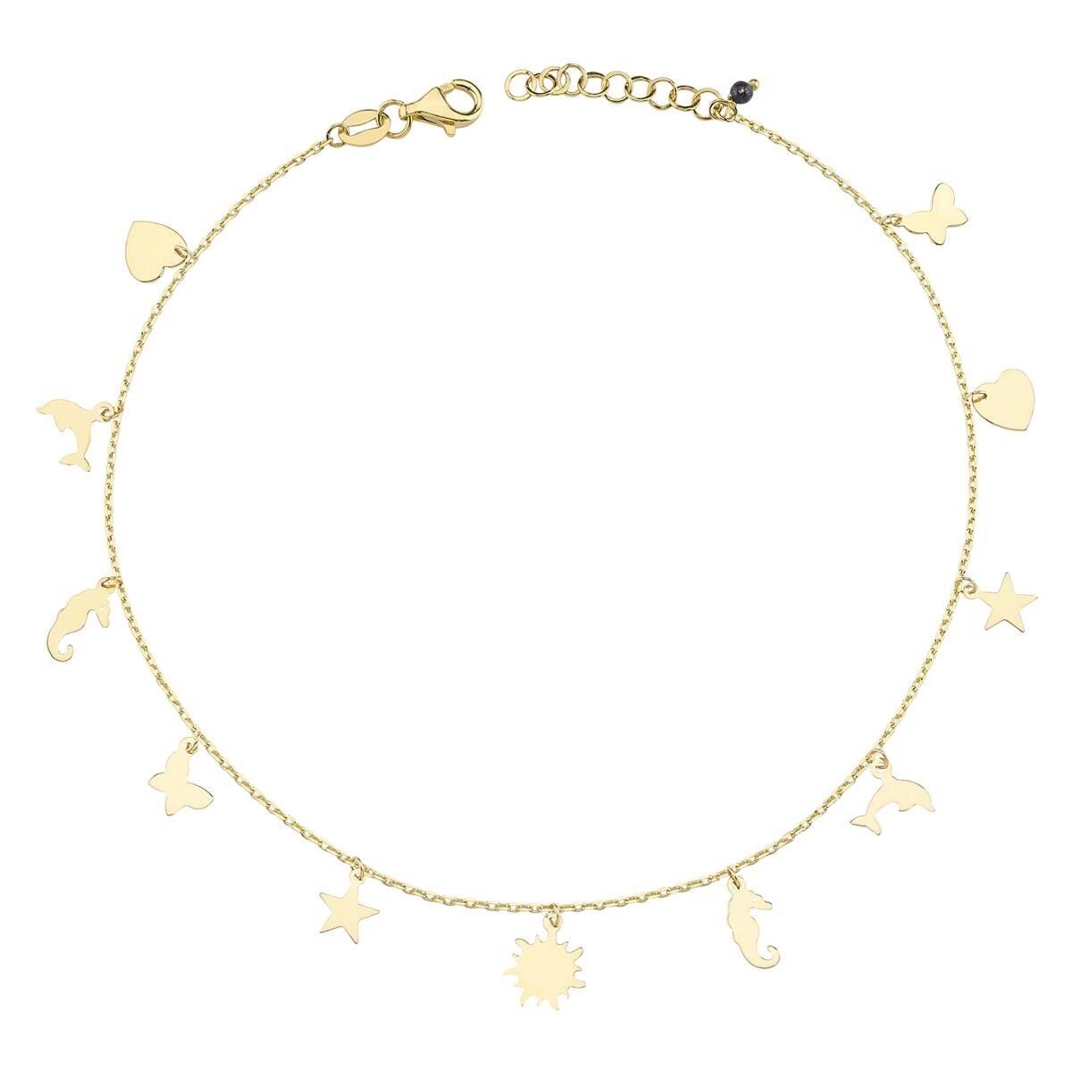 14K Yellow Gold Love Circle Cubic Zirconia Anklet