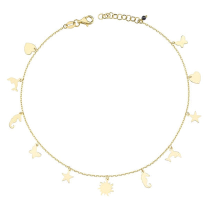 14K Yellow Gold Love Circle Cubic Zirconia Anklet