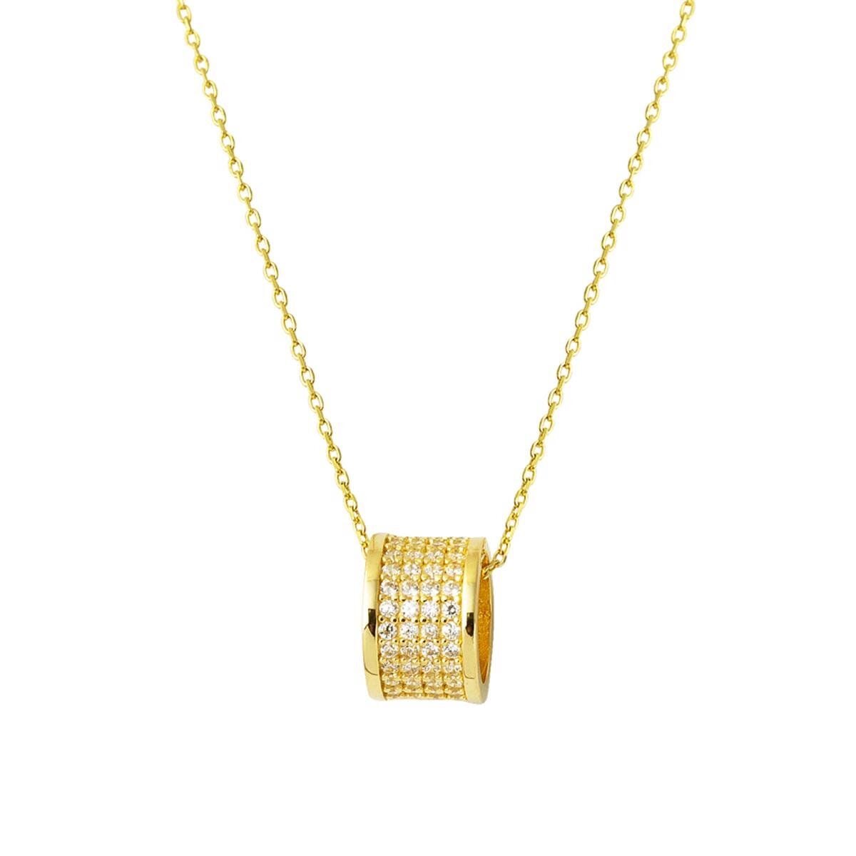 14K Yellow Gold Love Circle Cubic Zirconia Necklace